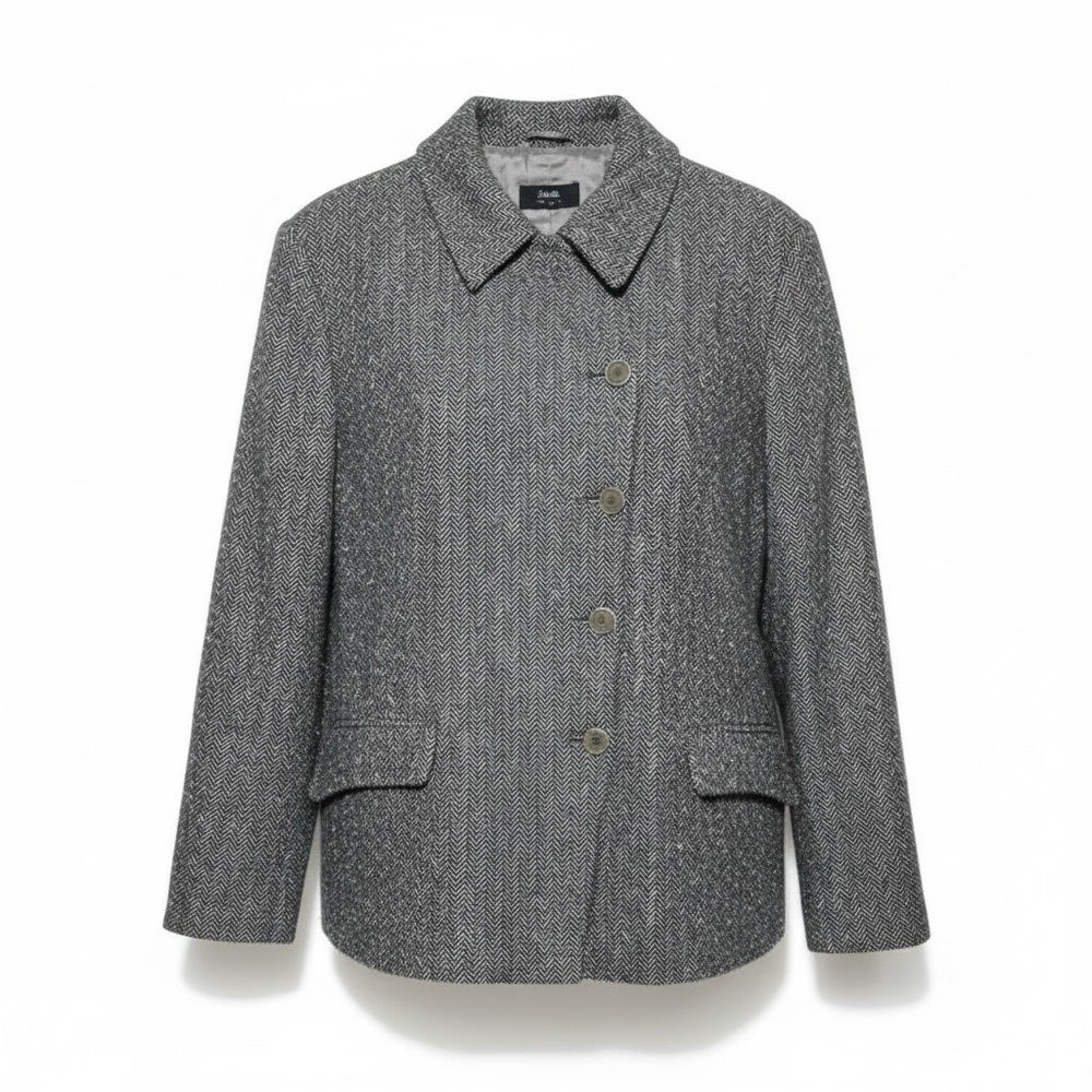 Blazer Women’s Gray Herringbone Uro Jacket Size 16 Classic Italy Old Money